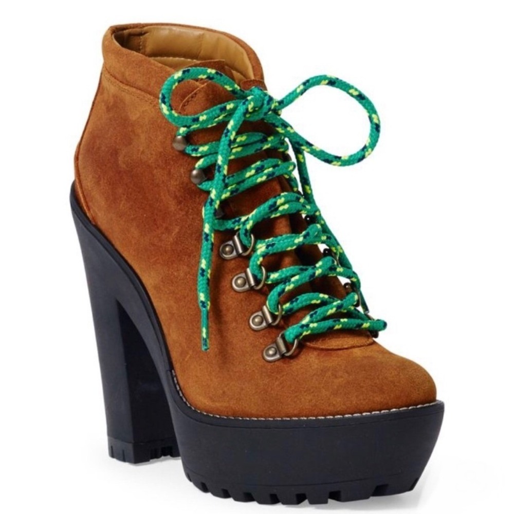 Polo Ralph Lauren Helene Suede Platform Hiker Boots SZ39.5 EU Brown Green Laces